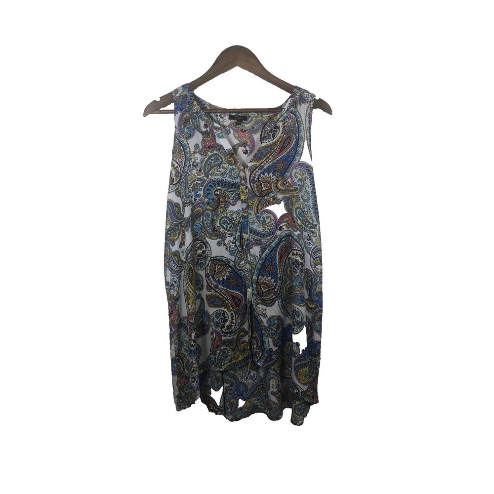 Cupio Multicolor Floral  Fairy Boho Sleeveless Top Size L Button Down